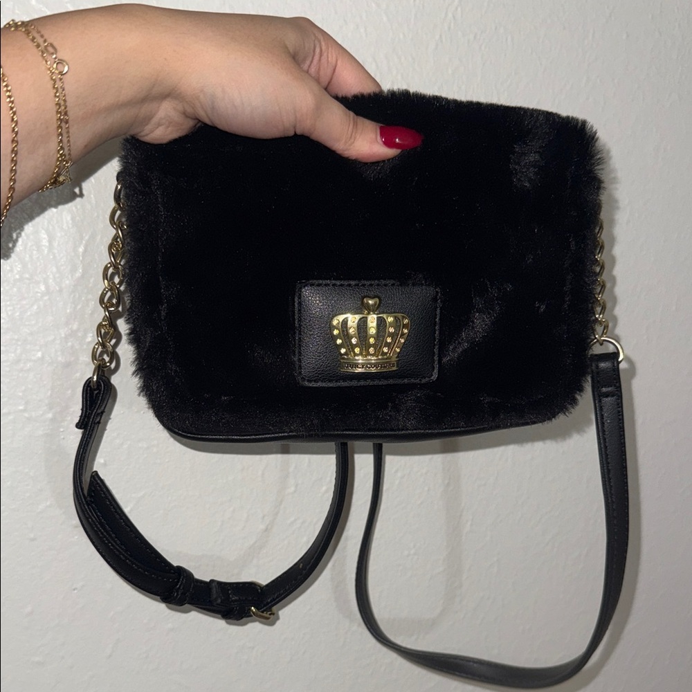 Juicy Couture Black Faux Fur Crossbody Bag